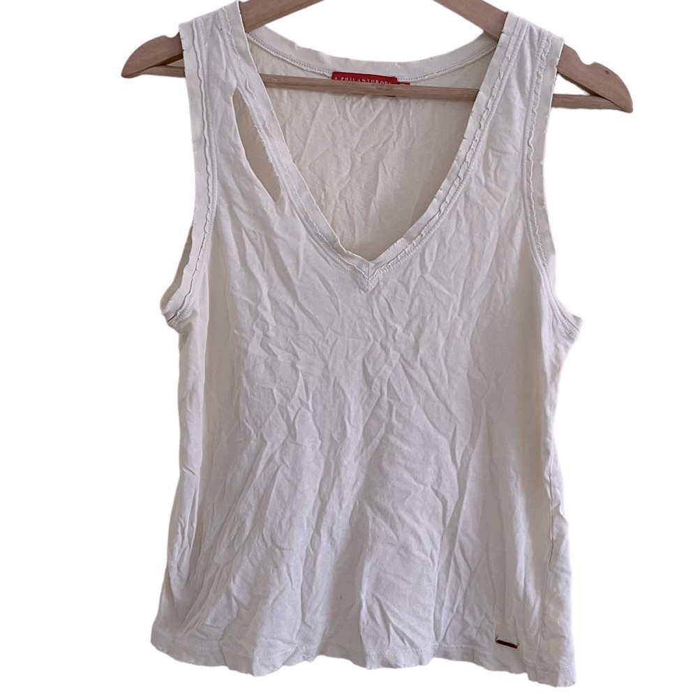 Philanthropy Cotton Distressed Cream Tank
